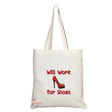 TB175 Will Work For Shoes Novelty Present Gift Printed Eco-Friendly Stylish Long Handled Tote Shoulder Bag