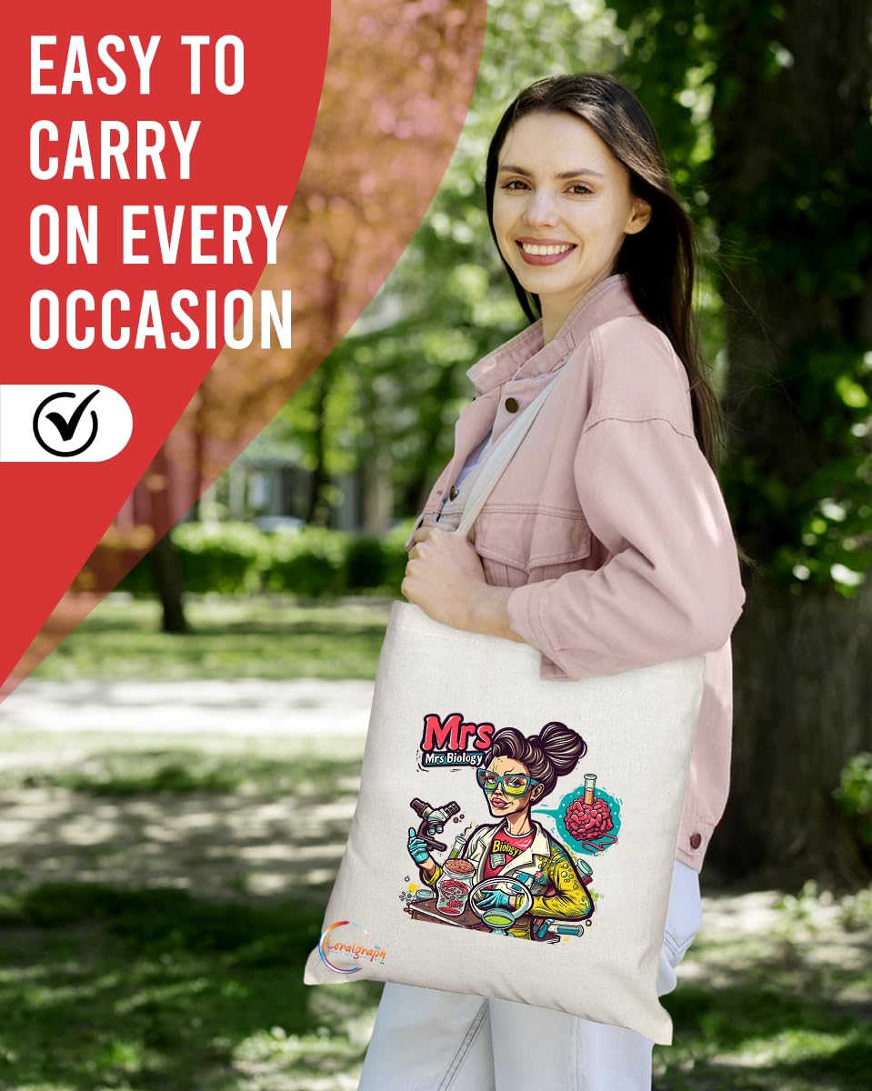 TB1898 Mrs Biology Tote Bag - Great Gift for Female Biology Teachers, Scientists, Research Enthusiasts - Durable, Stylish, Eco-Friendly, Reusable, Spacious, and Lightweight