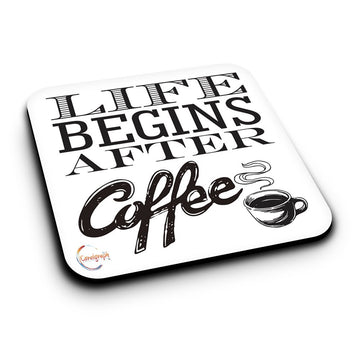 ER346 LIFE BEGINS AFTER COFFEE Novelty Present Gift Printed MDF Wooden Coaster