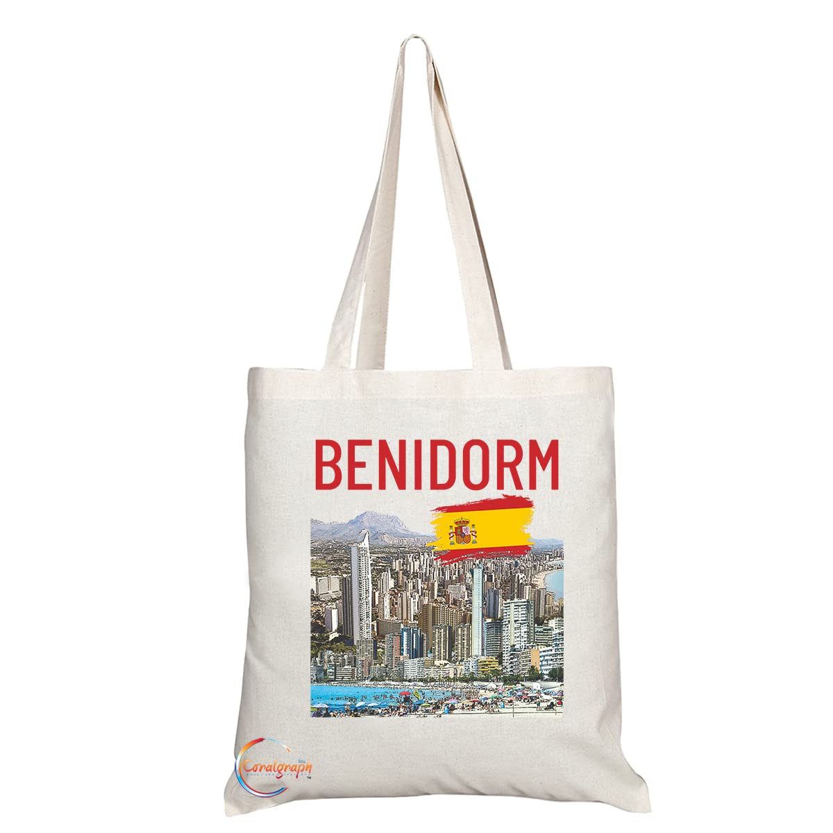 TB1547 Benidorm Spain - A Novelty Present Gift Printed Eco-Friendly Stylish Long Handled Tote Shoulder Bag