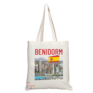 TB1547 Benidorm Spain - A Novelty Present Gift Printed Eco-Friendly Stylish Long Handled Tote Shoulder Bag