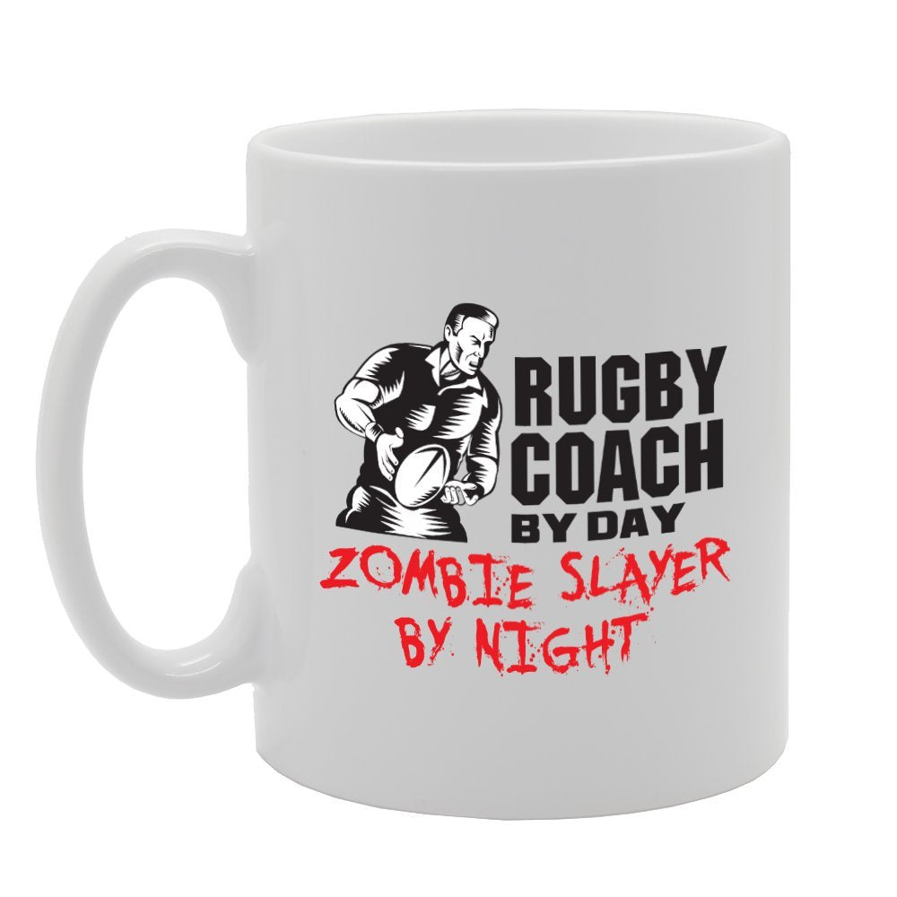 Rugby Coach By Day Zombie Slayer By Night   Printed Tea Coffee Ceramic  Mg3417 - Funny Printed Coffee Mug - Great Gift Idea