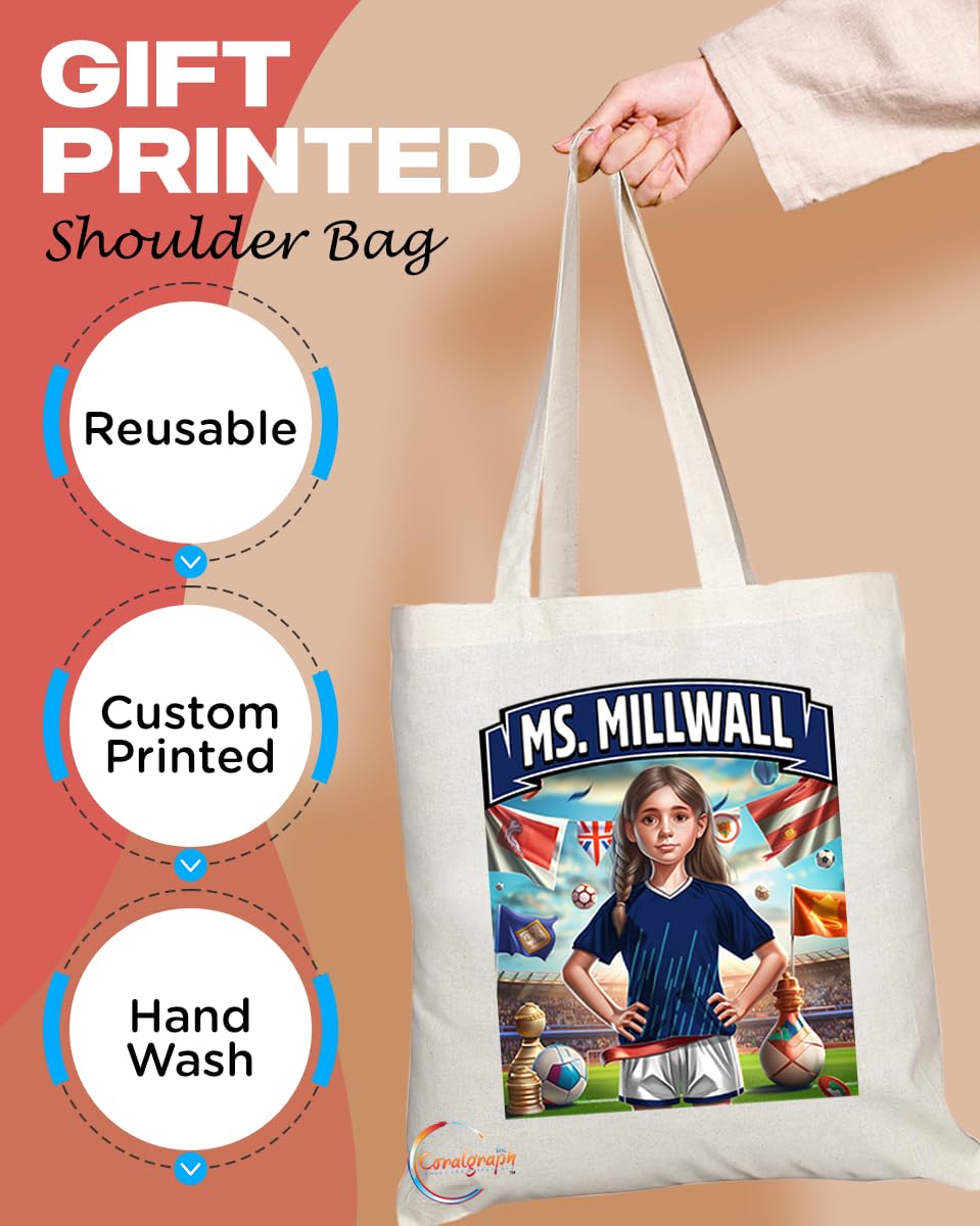 TB1636 Ms Millwall Footie Fan Lady Girl Tote Bag - Eco-Friendly, Stylish, Long Handled, Perfect Novelty Gift by