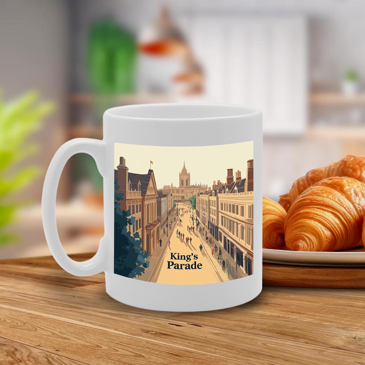 Printed Coffee Ceramic  Featuring Cities And Landmarks In United Kingdom (Cambridge Kings Parade) - Funny Printed Coffee Mug - Great Gift Idea
