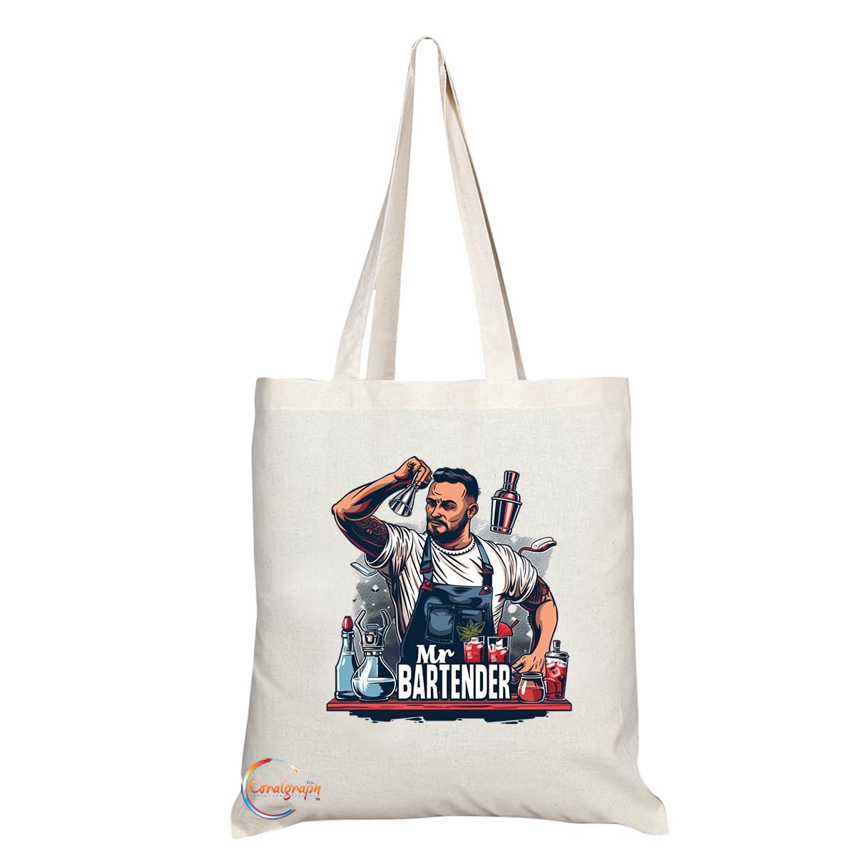 TB1744 Mr Bartender Tote Bag - Great for Bartenders, Mixologists, Bar Staff - Sustainable, Stylish, Long Handled, Durable and Reusable
