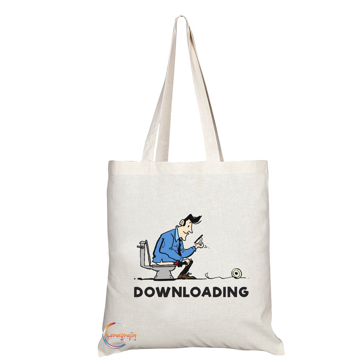 TB076 Funny Downloading Novelty Present Gift Printed Eco-Friendly Stylish Long Handled Tote Shoulder Bag