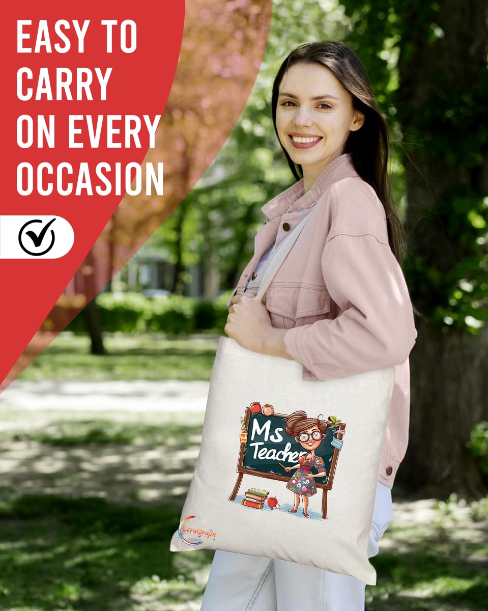 TB1989 Ms Teacher Tote Bag - Ideal for Educators, Teachers, and Mentors - Tote Bag with Inspirational Design