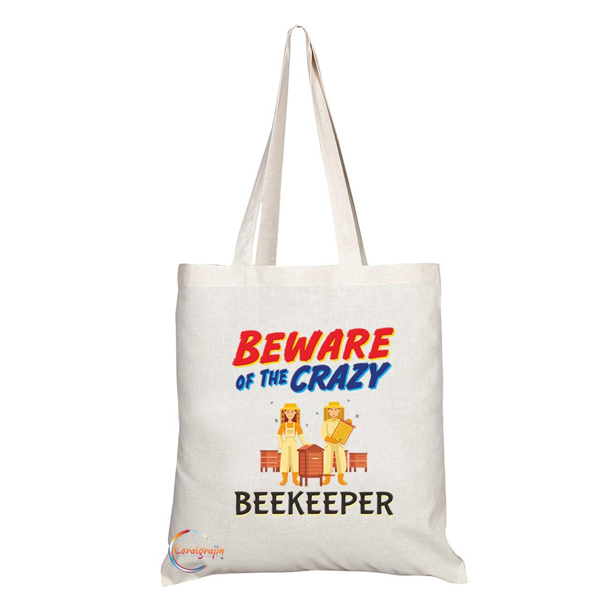 TB1047 Beware of the Crazy Beekeeper Novelty Present Gift Printed Eco-Friendly Stylish Long Handled Tote Shoulder Bag