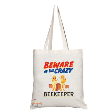 TB1047 Beware of the Crazy Beekeeper Novelty Present Gift Printed Eco-Friendly Stylish Long Handled Tote Shoulder Bag