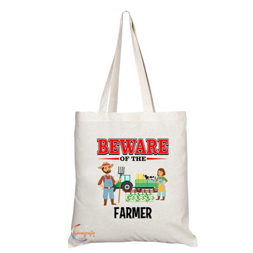 TB862 Beware of the Farmer Novelty Present Gift Printed Eco-Friendly Stylish Long Handled Tote Shoulder Bag