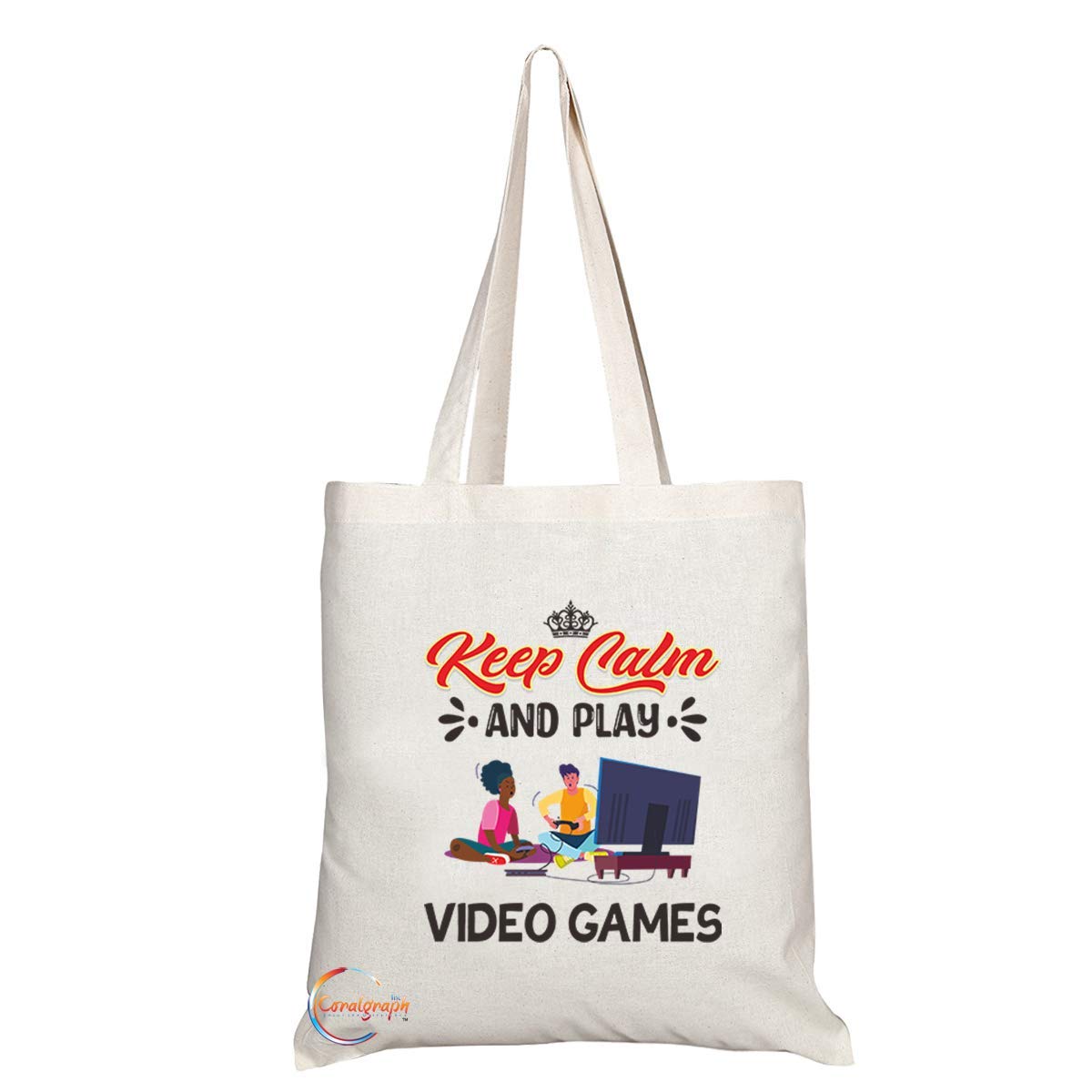 TB1076 Keep Calm and Play Video Games Novelty Present Gift Printed Eco-Friendly Stylish Long Handled Tote Shoulder Bag