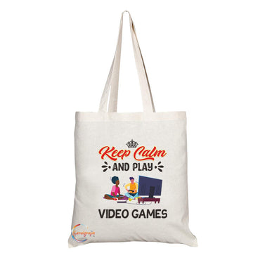 TB1076 Keep Calm and Play Video Games Novelty Present Gift Printed Eco-Friendly Stylish Long Handled Tote Shoulder Bag
