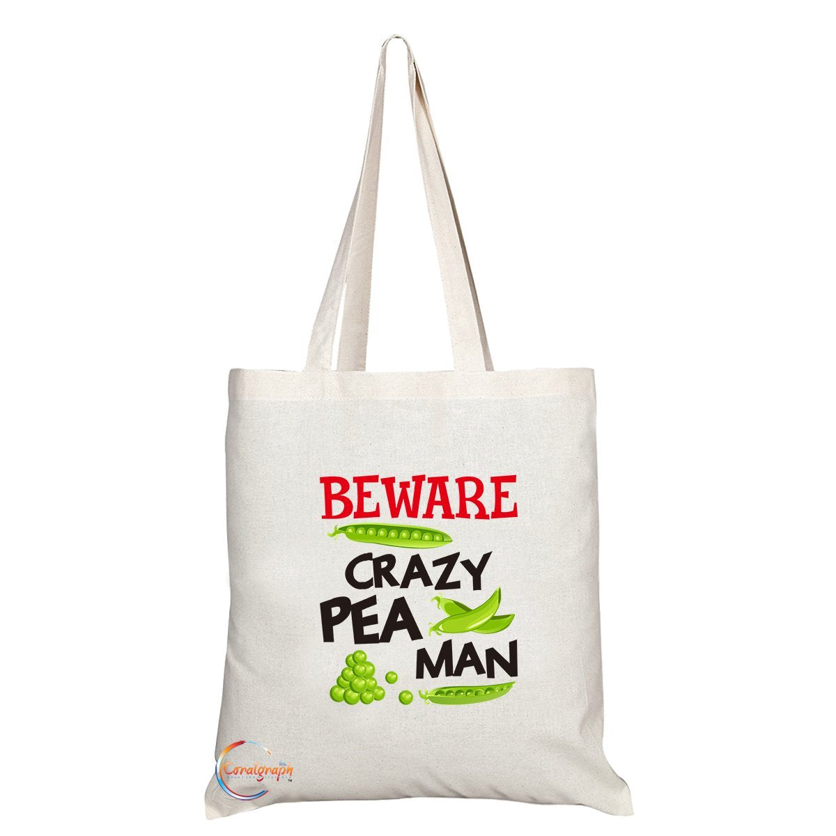 TB235 Beware Crazy Pea Man Novelty Present Gift Printed Eco-Friendly Stylish Long Handled Tote Shoulder Bag