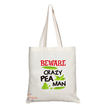 TB235 Beware Crazy Pea Man Novelty Present Gift Printed Eco-Friendly Stylish Long Handled Tote Shoulder Bag