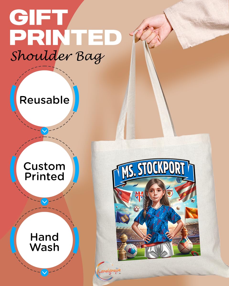 TB1670 Ms Stockport Footie Fan Lady Girl Tote Bag - Eco-Friendly, Stylish, Long Handled, Perfect Novelty Gift by