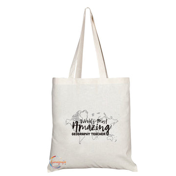 TB134 World's Most Amazing GEOGRAPHY TEACHER Novelty Present Gift Printed Eco-Friendly Stylish Long Handled Tote Shoulder Bag