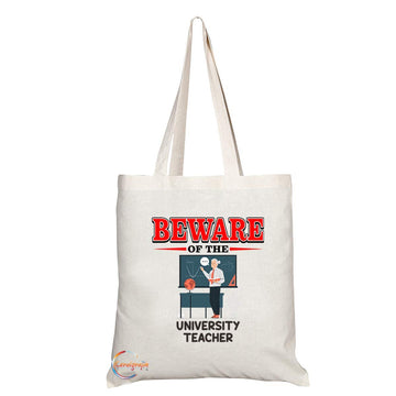 TB888 Beware of the University Teacher Novelty Present Gift Printed Eco-Friendly Stylish Long Handled Tote Shoulder Bag