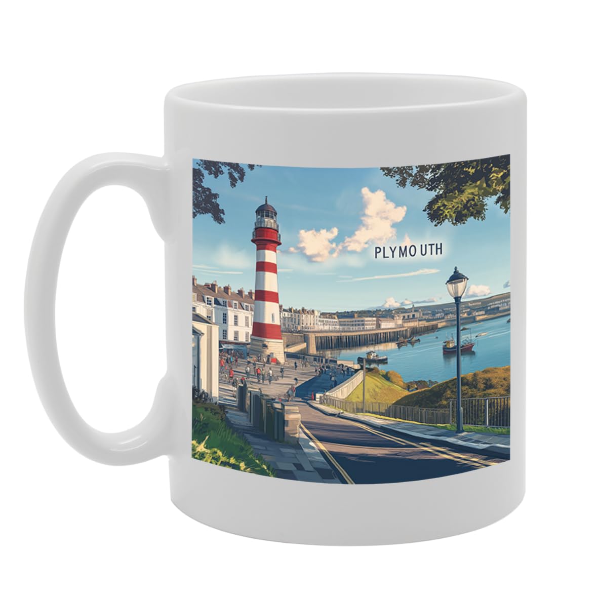Printed Coffee Ceramic  Featuring Cities And Landmarks In United Kingdom (Plymouth) - Funny Printed Coffee Mug - Great Gift Idea