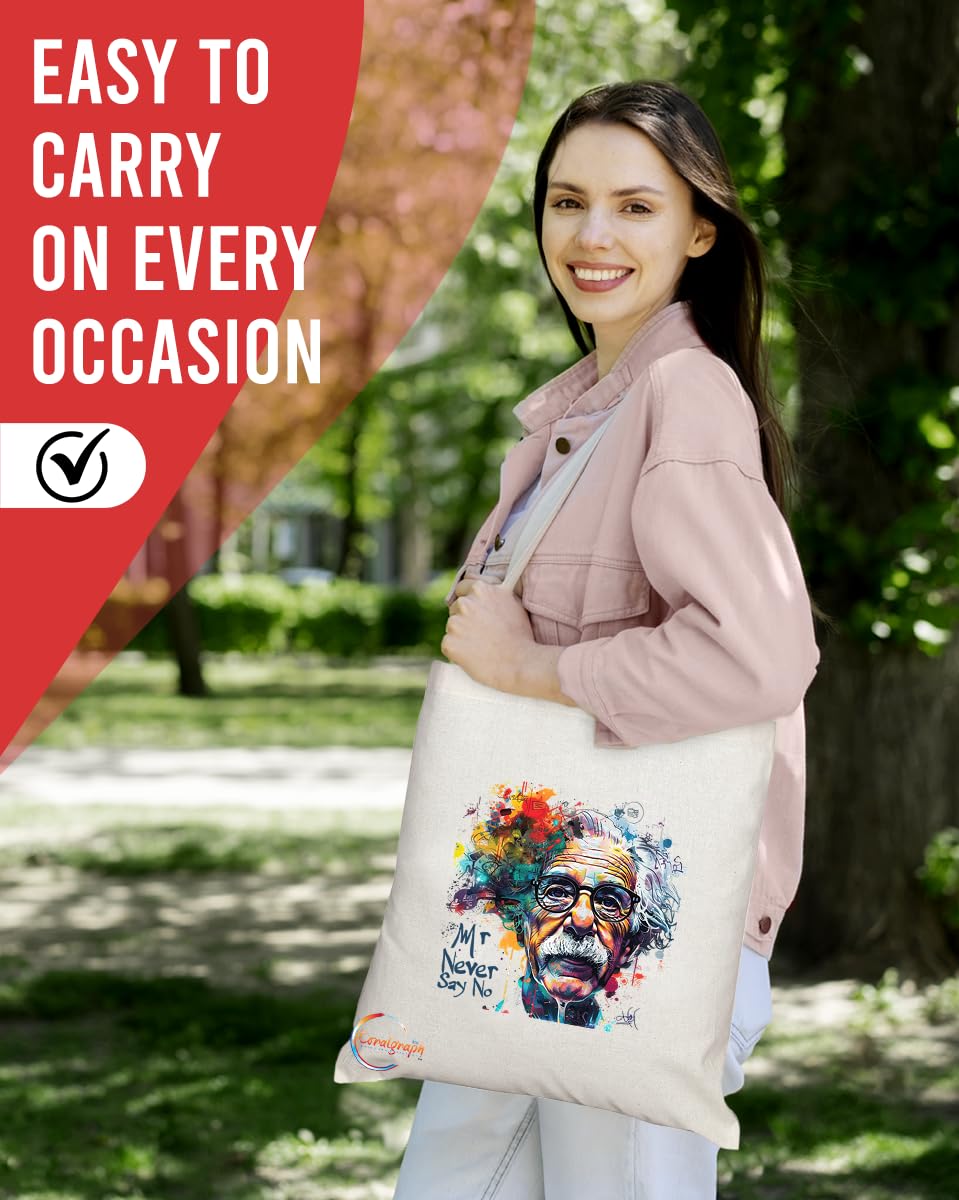 TB1728 Mr Never Say No Tote Bag - Ideal for Optimists, Positive Thinkers, Motivational - Sustainable, Stylish, Long Handled, Durable and Reusable