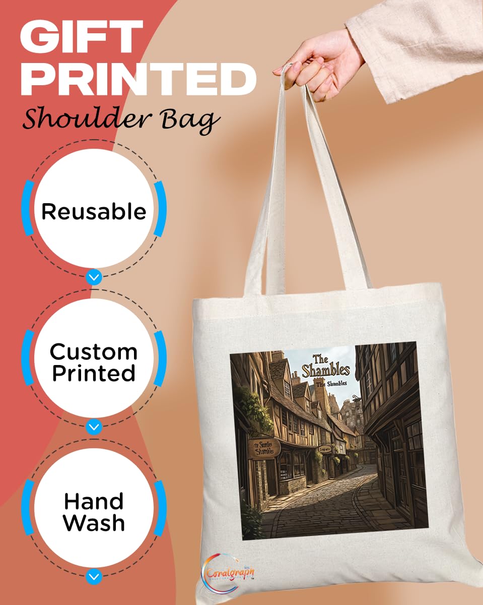 Natural Reusable Shopping Souvenir Tote Bag Featuring Cities and Landmarks in United Kingdom (The Shambles)