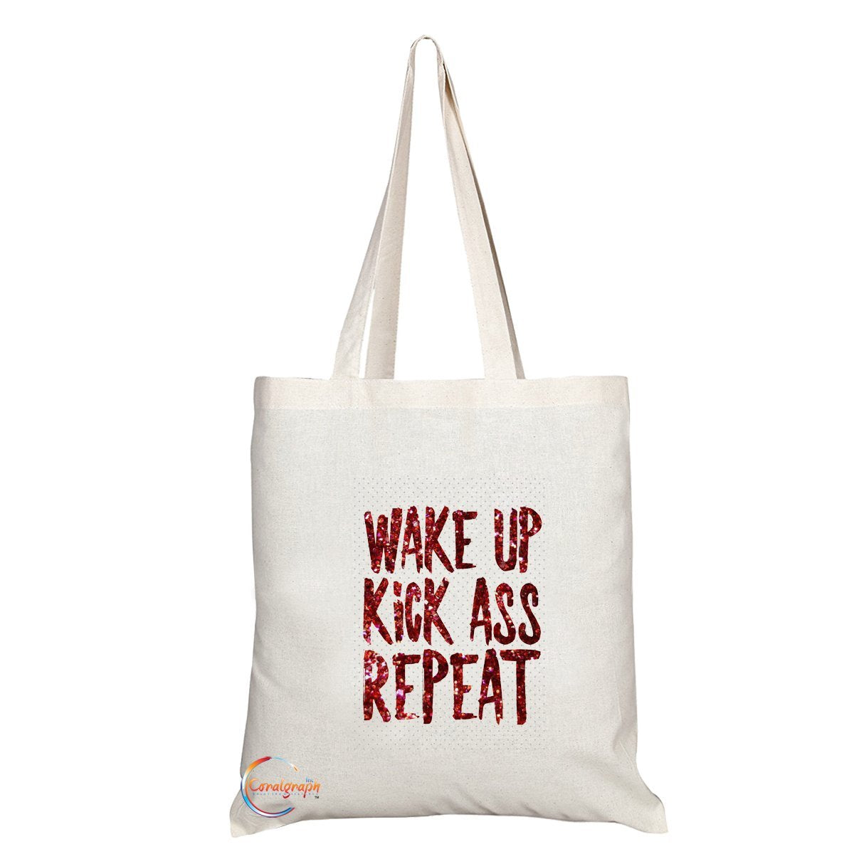 TB171 WAKE UP KICK ASS REPEAT Novelty Present Gift Printed Eco-Friendly Stylish Long Handled Tote Shoulder Bag