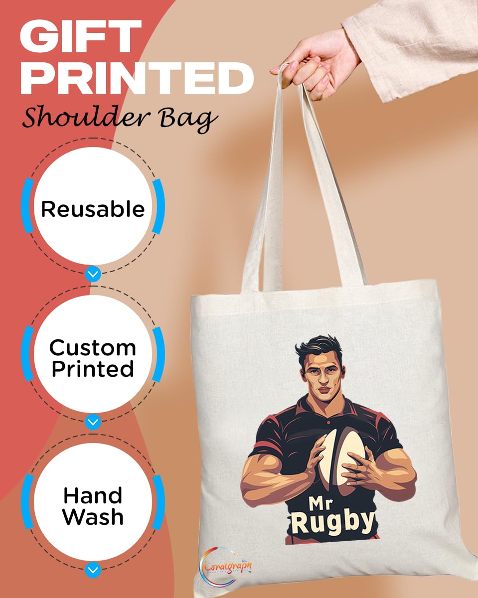 TB1704 Mr Rugby Tote Bag - Great for Rugby Players, Rugby Fans, Sports Enthusiasts - Sustainable, Stylish, Long Handled, Durable and Reusable