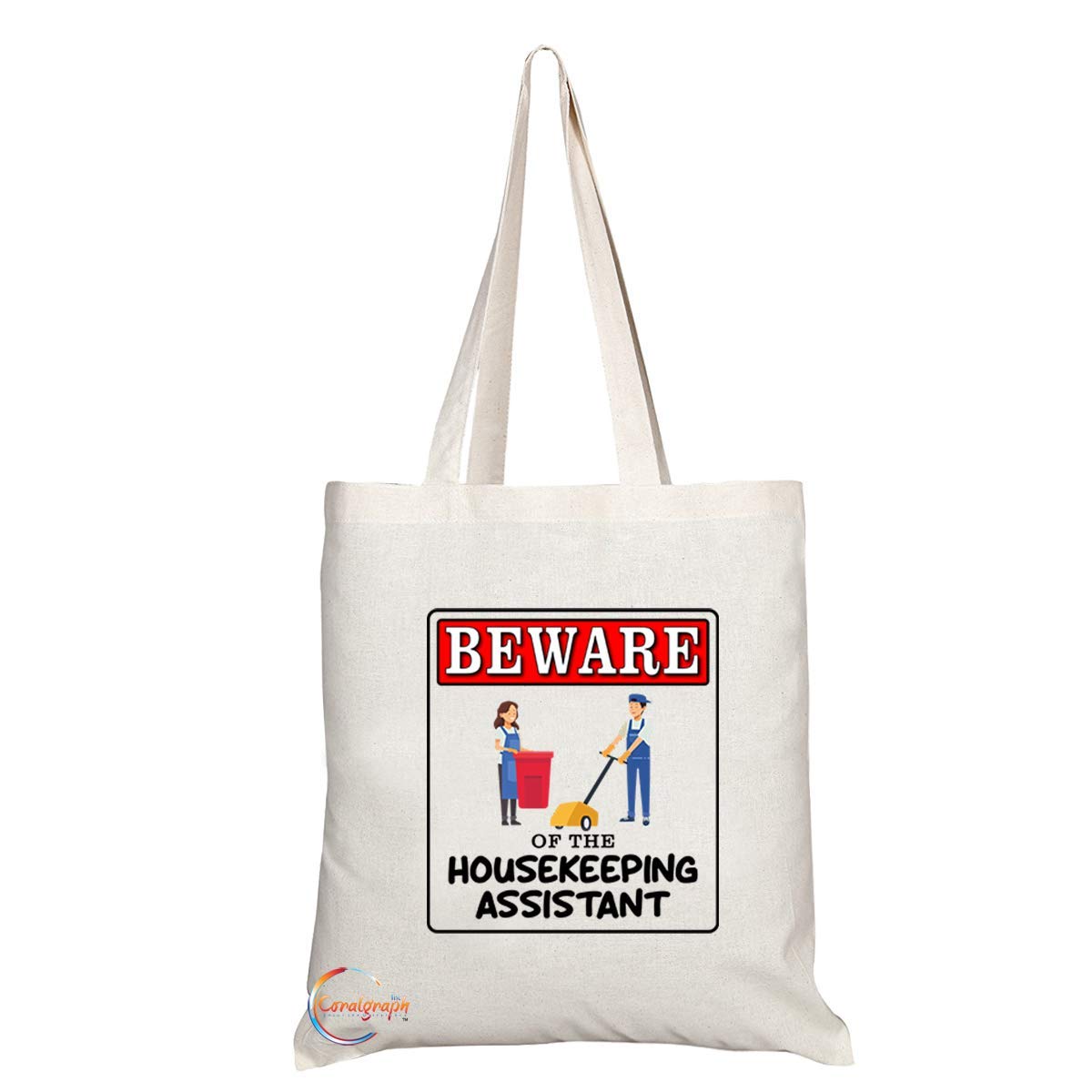 TB956 Beware of the Housekeeping Assistant Novelty Present Gift Printed Eco-Friendly Stylish Long Handled Tote Shoulder Bag
