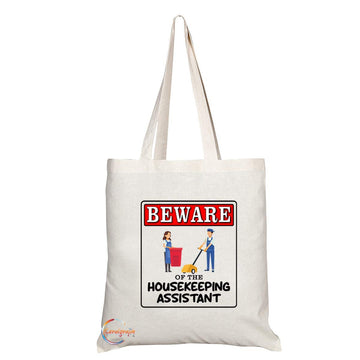 TB956 Beware of the Housekeeping Assistant Novelty Present Gift Printed Eco-Friendly Stylish Long Handled Tote Shoulder Bag