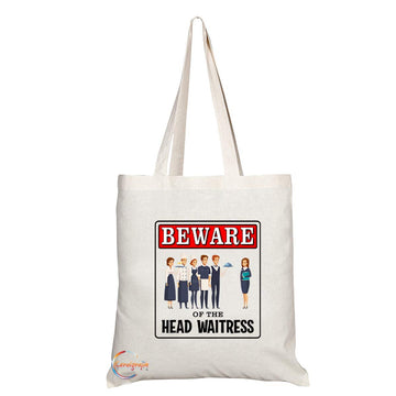 TB999 Beware of the Head Waitress Novelty Present Gift Printed Eco-Friendly Stylish Long Handled Tote Shoulder Bag