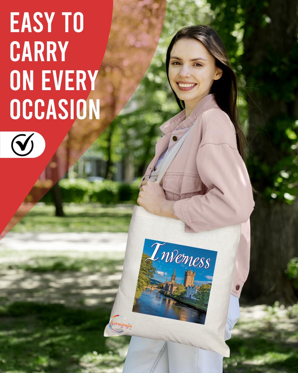 Natural Reusable Shopping Souvenir Tote Bag Featuring Cities and Landmarks in United Kingdom (Inverness2)