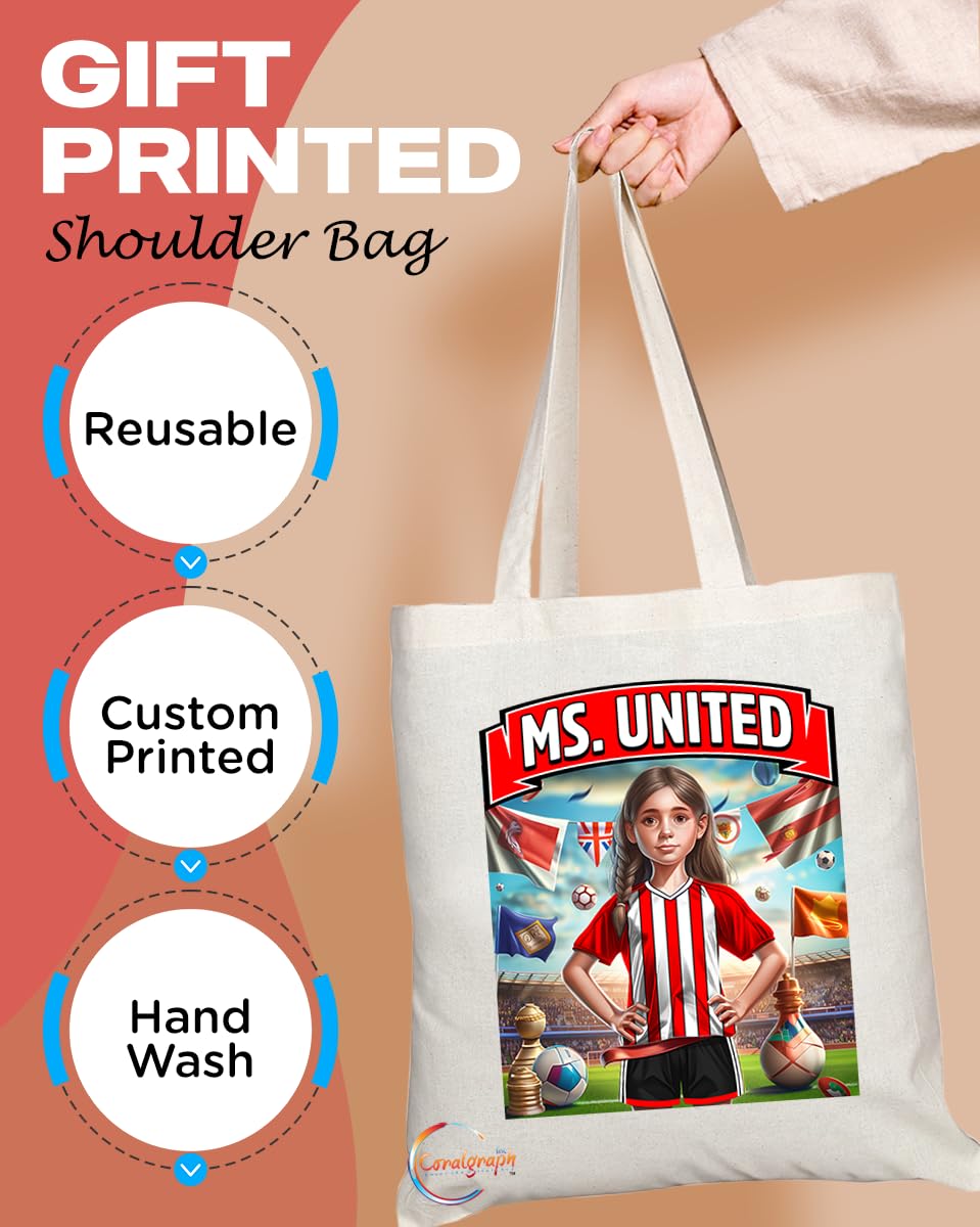 TB1620 Ms United (2) Footie Fan Lady Girl Tote Bag - Eco-Friendly, Stylish, Long Handled, Perfect Novelty Gift by