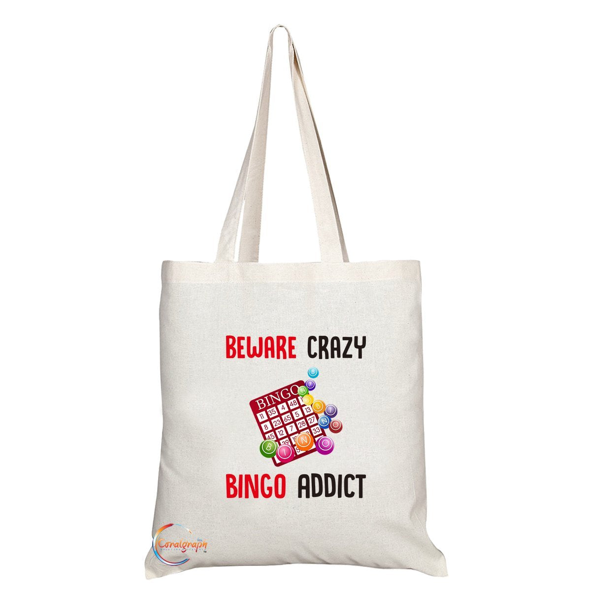 TB293 Beware Crazy Bingo Addict Novelty Present Gift Printed Eco-Friendly Stylish Long Handled Tote Shoulder Bag