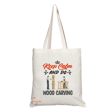 TB1061 Keep Calm and Do Wood Carving Novelty Present Gift Printed Eco-Friendly Stylish Long Handled Tote Shoulder Bag