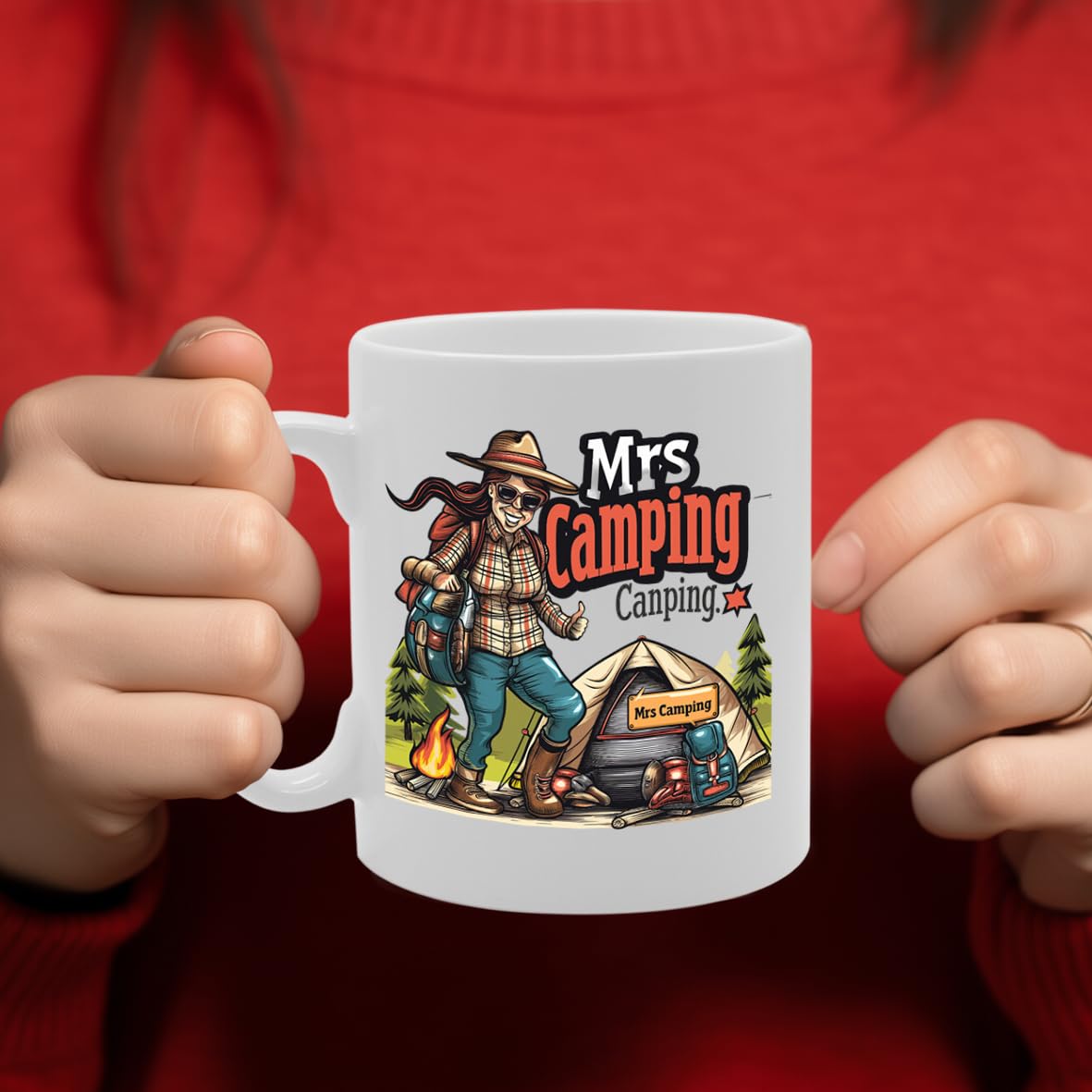 Mrs Camping  - For Female Campers, Outdoor Enthusiasts, Adventure Lovers, Durable Ceramic, Dishwasher Safe, Ideal For Camping Mg6033 - Funny Printed Coffee Mug - Great Gift Idea