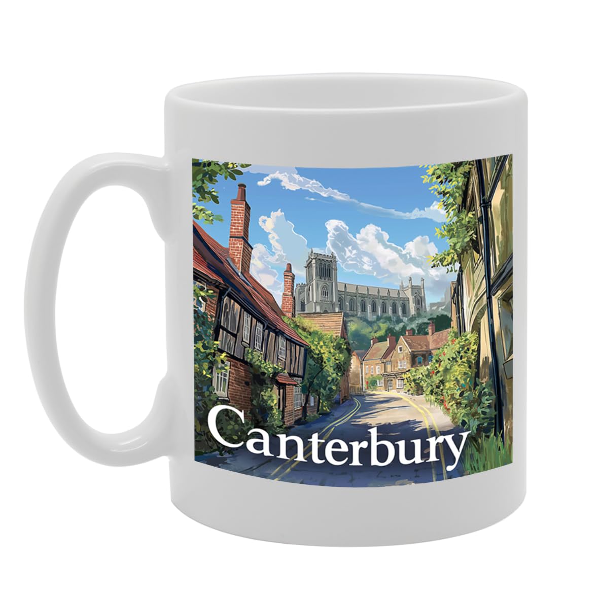 Printed Coffee Ceramic  Featuring Cities And Landmarks In United Kingdom (Canterbury) - Funny Printed Coffee Mug - Great Gift Idea