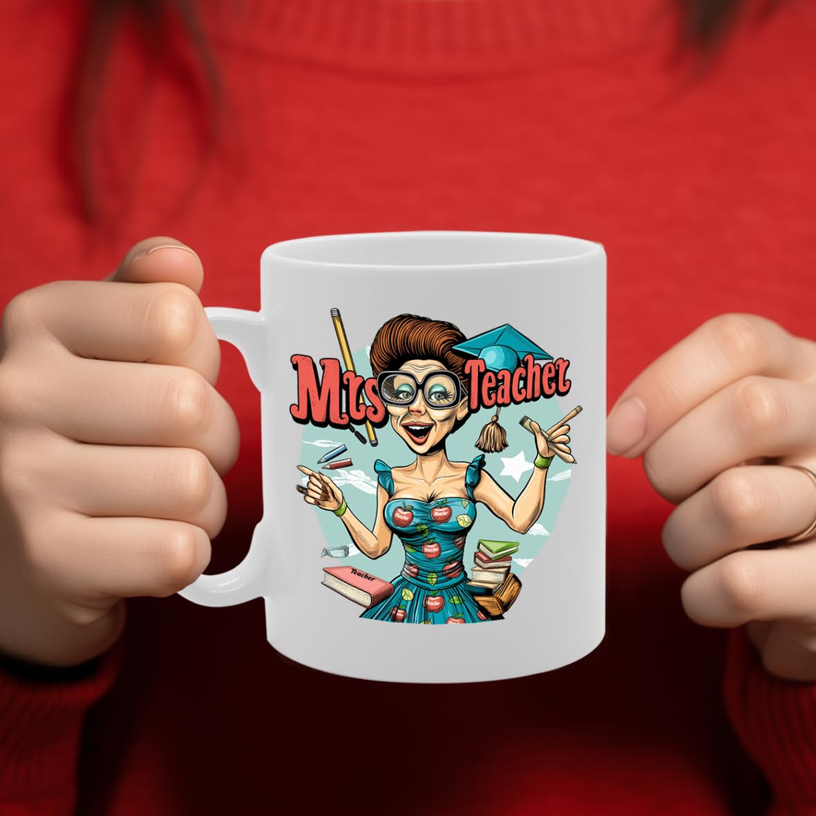 Mrs Teacher  - Created For Female Teachers, Educators, School Staff, Durable Ceramic, Dishwasher Safe Mg6013 - Funny Printed Coffee Mug - Great Gift Idea