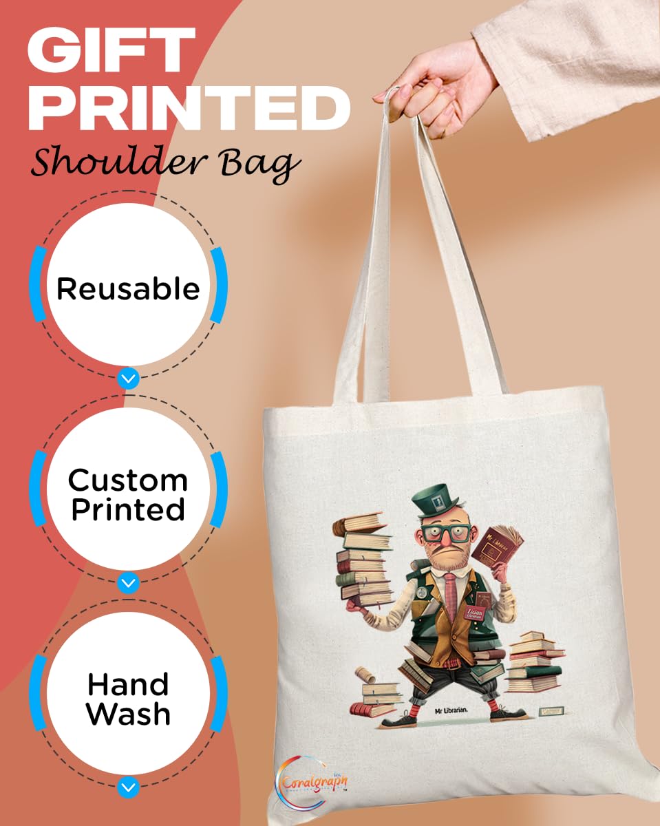 TB1845 Mr Librarian Tote Bag - Gift for Male Librarians, Book Lovers, Bibliophiles - Durable, Stylish, Eco-Friendly, Reusable, Spacious, and Lightweight