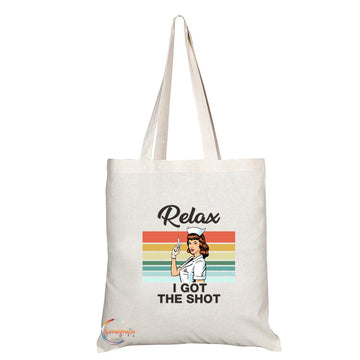 TB783 Relax I Got The Shot Nurse Doctor Novelty Present Gift Printed Eco-Friendly Stylish Long Handled Tote Shoulder Bag