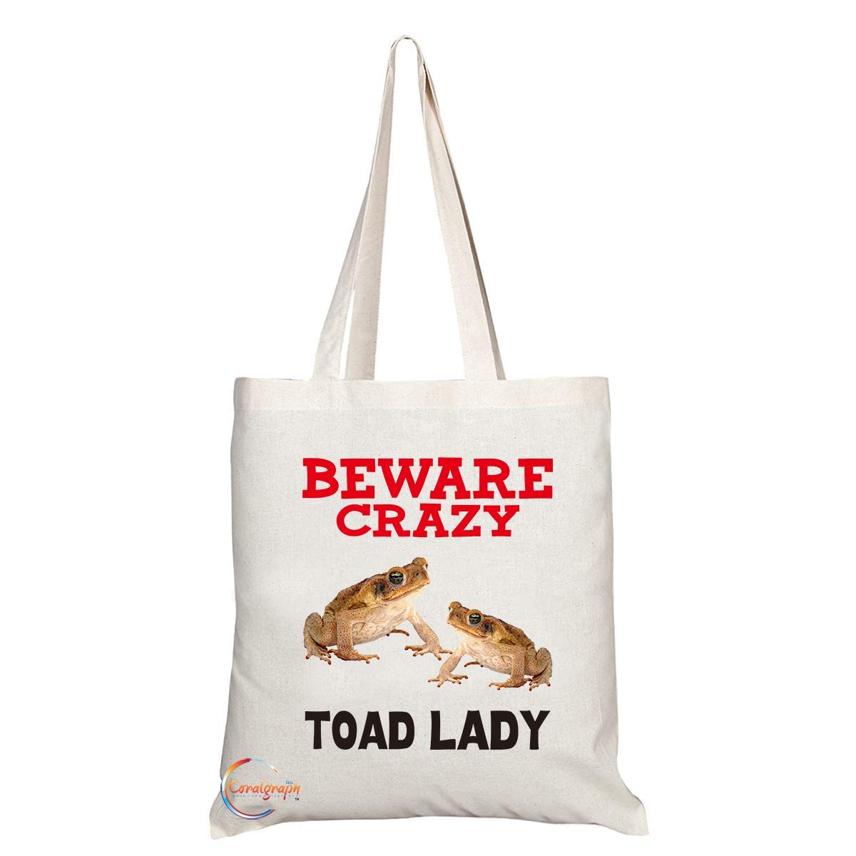 TB382 Beware Crazy Toad Lady Novelty Present Gift Printed Eco-Friendly Stylish Long Handled Tote Shoulder Bag