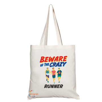 TB1050 Beware of the Crazy Runner Novelty Present Gift Printed Eco-Friendly Stylish Long Handled Tote Shoulder Bag