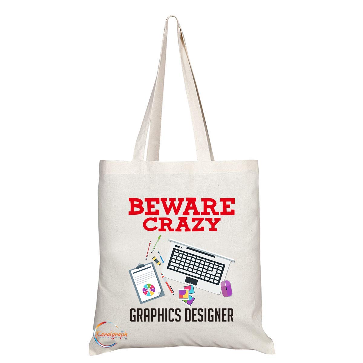 TB328 Beware Crazy Graphics Designer Novelty Present Gift Printed Eco-Friendly Stylish Long Handled Tote Shoulder Bag