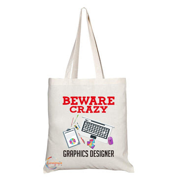 TB328 Beware Crazy Graphics Designer Novelty Present Gift Printed Eco-Friendly Stylish Long Handled Tote Shoulder Bag
