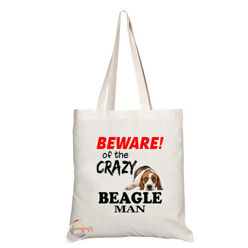 TB549 BEWARE! of the CRAZY BEAGLE MAN Novelty Present Gift Printed Eco-Friendly Stylish Long Handled Tote Shoulder Bag