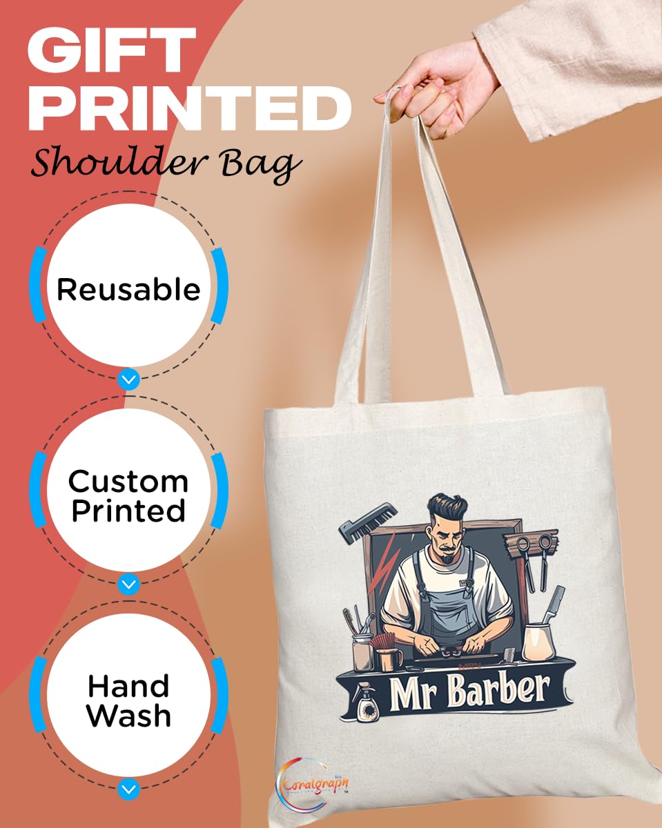TB1743 Mr Barber Tote Bag - Great for Barbers, Hair Stylists, Grooming Professionals - Sustainable, Stylish, Long Handled, Durable and Reusable