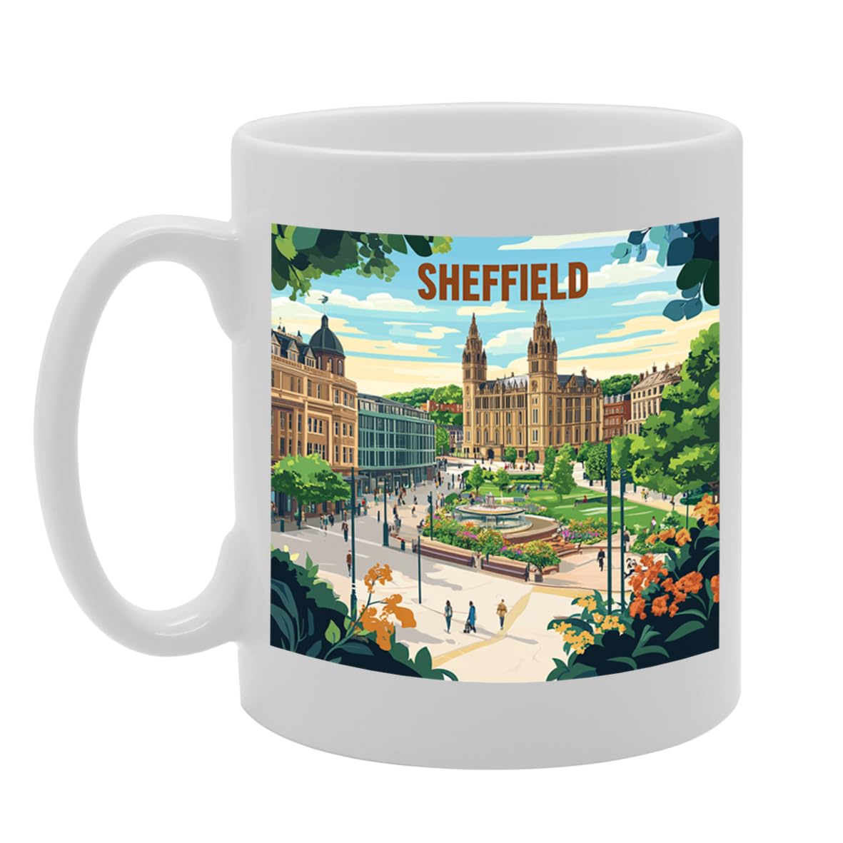 Printed Coffee Ceramic  Featuring Cities And Landmarks In United Kingdom (Sheffield) - Funny Printed Coffee Mug - Great Gift Idea