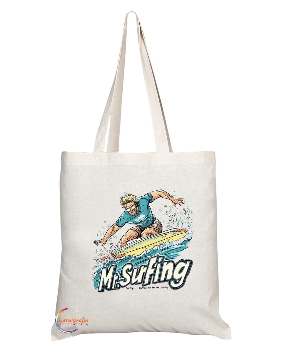 Natural Reusable Shopping Souvenir Tote Bag Featuring Popular Sports Designs from Around the World (Surfing)