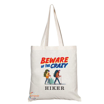 TB1054 Beware of the Crazy Hiker Novelty Present Gift Printed Eco-Friendly Stylish Long Handled Tote Shoulder Bag