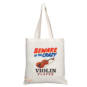 TB1011 Beware of the Crazy Violin Player Novelty Present Gift Printed Eco-Friendly Stylish Long Handled Tote Shoulder Bag
