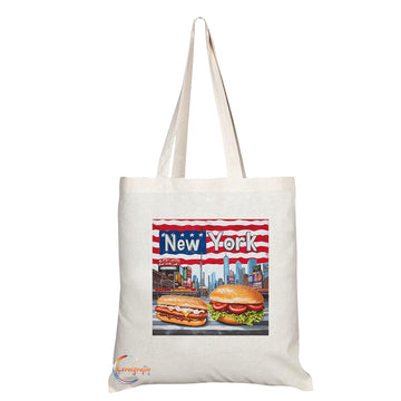 TB2036 - Natural Reusable Shopping Souvenir Tote Bag Featuring New York (Design 3)