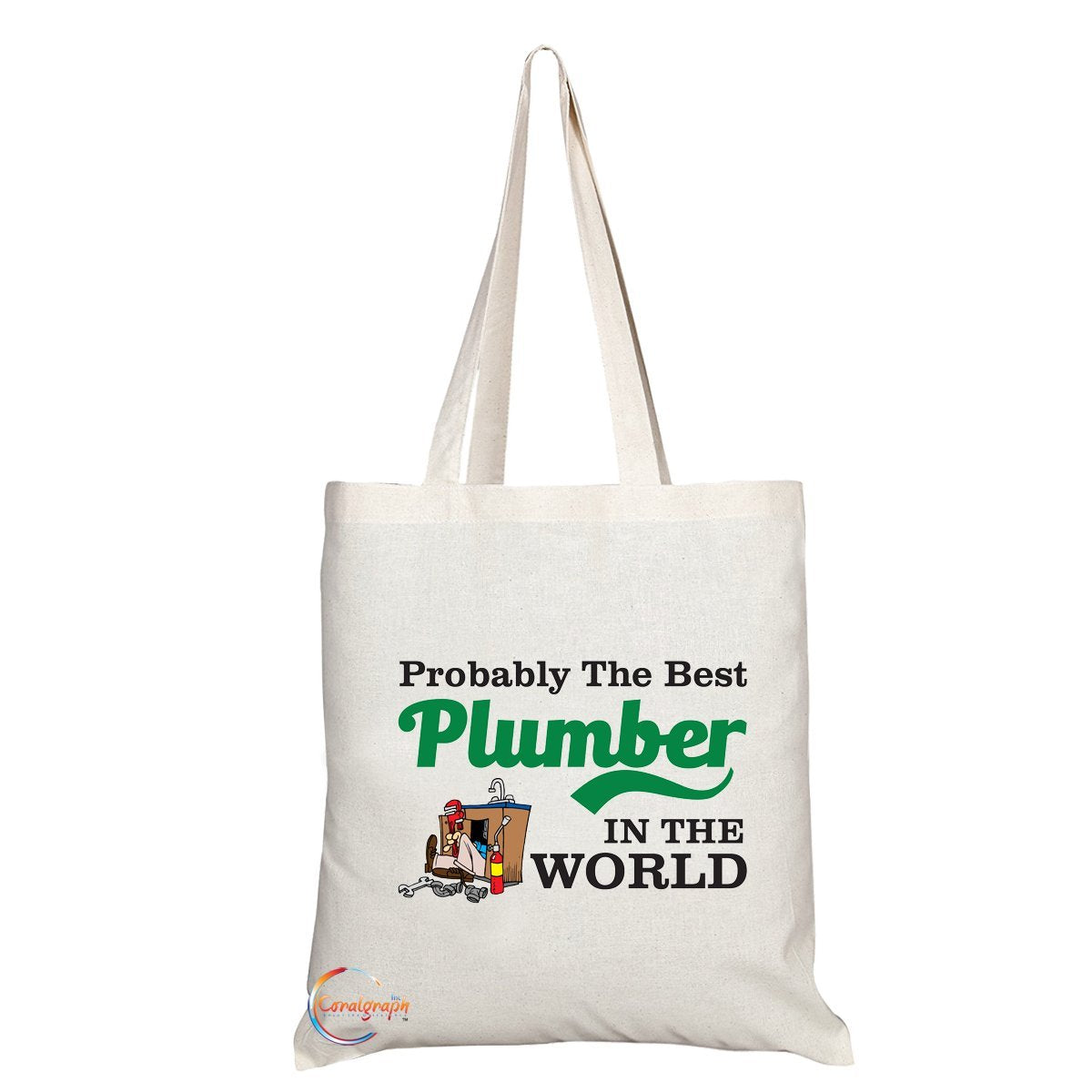 TB068 Probably The Best Plumber In The World Novelty Present Gift Printed Eco-Friendly Stylish Long Handled Tote Shoulder Bag